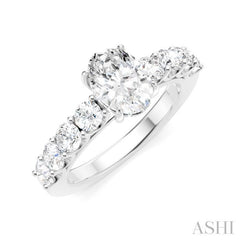 7/8 Ctw Oval Shape Round Cut Diamond Semi-Mount Engagement Ring in 14K White Gold
