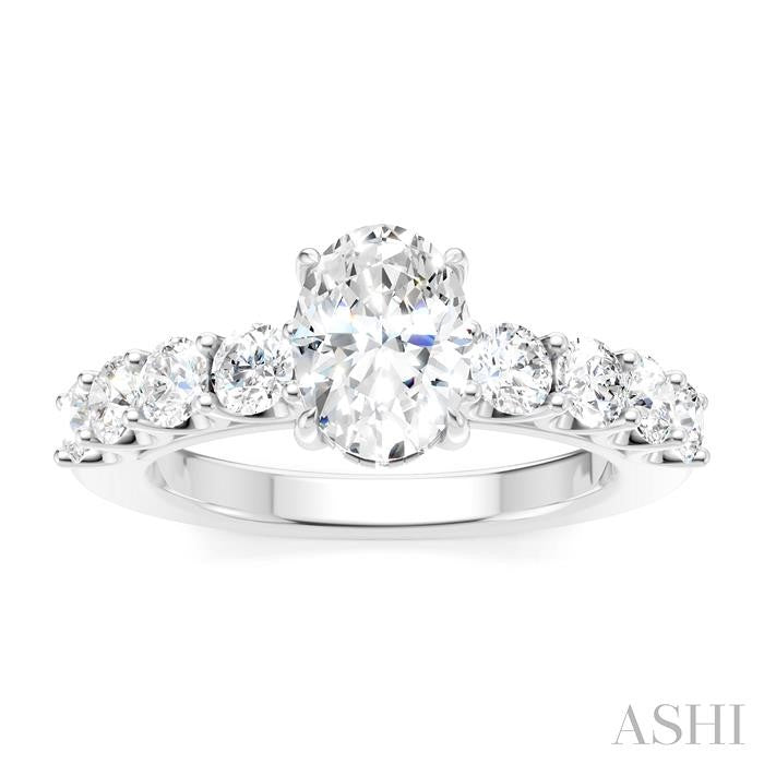 7/8 Ctw Oval Shape Round Cut Diamond Semi-Mount Engagement Ring in 14K White Gold