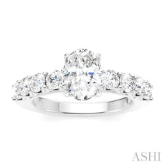7/8 Ctw Oval Shape Round Cut Diamond Semi-Mount Engagement Ring in 14K White Gold