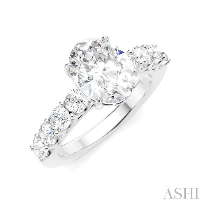 7/8 Ctw Oval Shape Round Cut Diamond Semi-Mount Engagement Ring in 14K White Gold