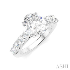 7/8 Ctw Oval Shape Round Cut Diamond Semi-Mount Engagement Ring in 14K White Gold