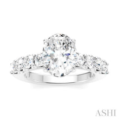 7/8 Ctw Oval Shape Round Cut Diamond Semi-Mount Engagement Ring in 14K White Gold