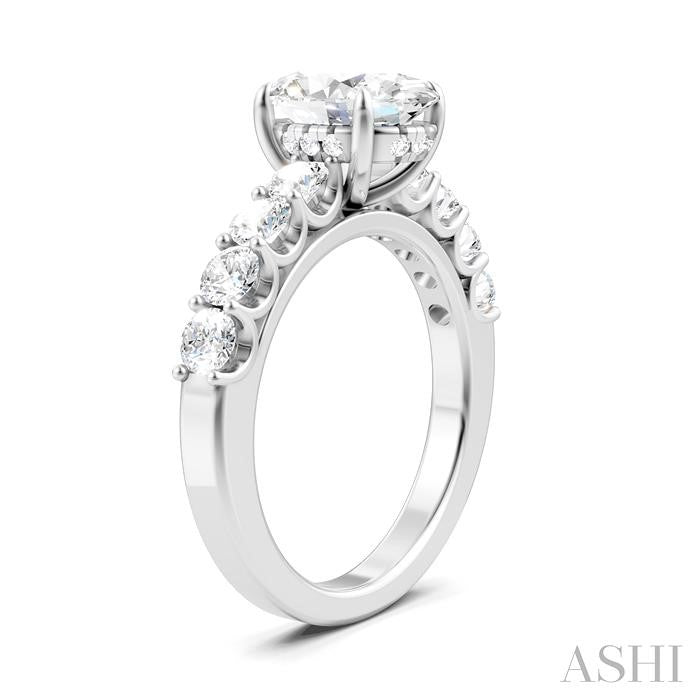 7/8 Ctw Oval Shape Round Cut Diamond Semi-Mount Engagement Ring in 14K White Gold