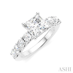 7/8 Ctw Princess Shape Round Cut Diamond Semi-Mount Engagement Ring in 14K White Gold