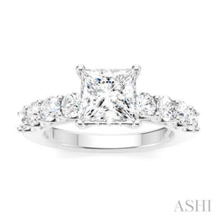 7/8 Ctw Princess Shape Round Cut Diamond Semi-Mount Engagement Ring in 14K White Gold