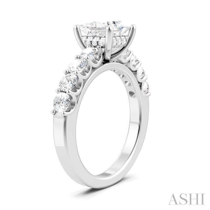 7/8 Ctw Princess Shape Round Cut Diamond Semi-Mount Engagement Ring in 14K White Gold