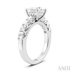 7/8 Ctw Princess Shape Round Cut Diamond Semi-Mount Engagement Ring in 14K White Gold
