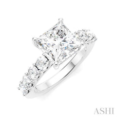 7/8 Ctw Princess Shape Round Cut Diamond Semi-Mount Engagement Ring in 14K White Gold