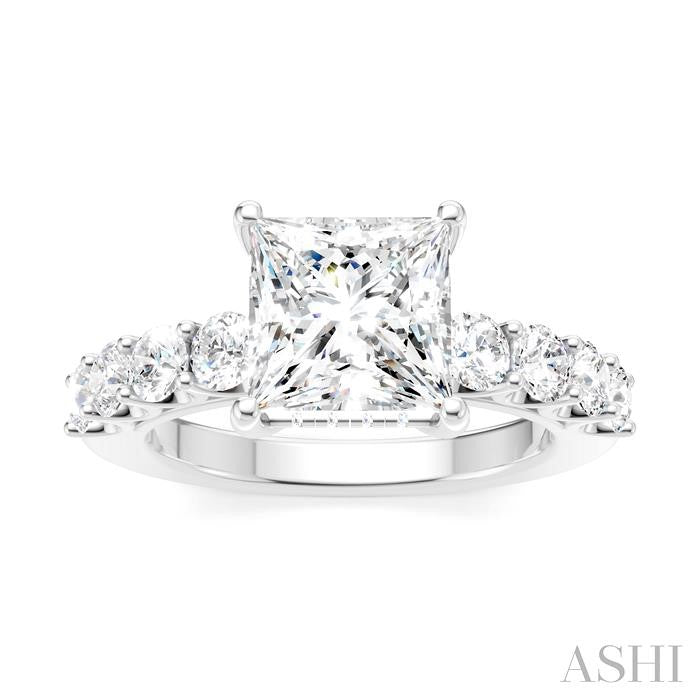 7/8 Ctw Princess Shape Round Cut Diamond Semi-Mount Engagement Ring in 14K White Gold
