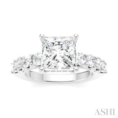 7/8 Ctw Princess Shape Round Cut Diamond Semi-Mount Engagement Ring in 14K White Gold