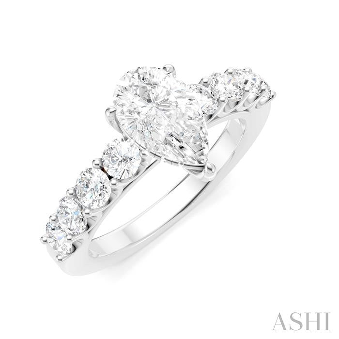 7/8 Ctw Pear Shape Round Cut Diamond Semi-Mount Engagement Ring in 14K White Gold
