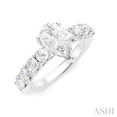 7/8 Ctw Pear Shape Round Cut Diamond Semi-Mount Engagement Ring in 14K White Gold