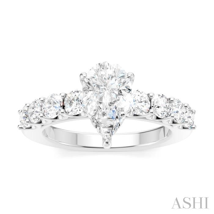 7/8 Ctw Pear Shape Round Cut Diamond Semi-Mount Engagement Ring in 14K White Gold