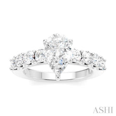 7/8 Ctw Pear Shape Round Cut Diamond Semi-Mount Engagement Ring in 14K White Gold
