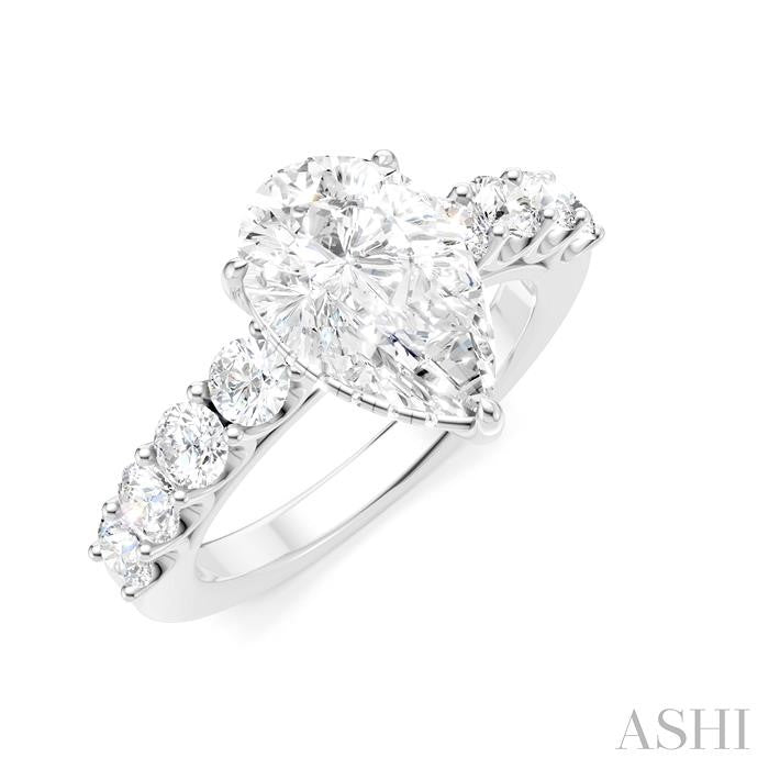 7/8 Ctw Pear Shape Round Cut Diamond Semi-Mount Engagement Ring in 14K White Gold