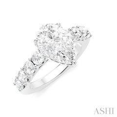 7/8 Ctw Pear Shape Round Cut Diamond Semi-Mount Engagement Ring in 14K White Gold