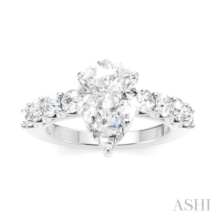 7/8 Ctw Pear Shape Round Cut Diamond Semi-Mount Engagement Ring in 14K White Gold