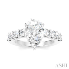 7/8 Ctw Pear Shape Round Cut Diamond Semi-Mount Engagement Ring in 14K White Gold