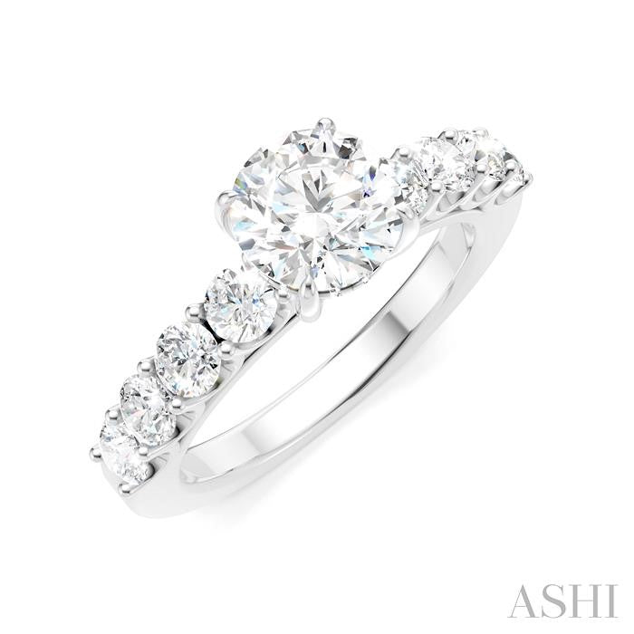 7/8 Ctw Round Shape Round Cut Diamond Semi-Mount Engagement Ring in 14K White Gold