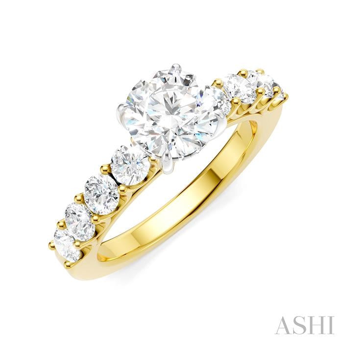 7/8 Ctw Round Shape Round Cut Diamond Semi-Mount Engagement Ring in 14K Yellow and White Gold