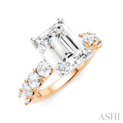 1 1/3 Ctw Emerald Shape Round Cut Diamond Semi-Mount Engagement Ring in 14K Rose and White Gold