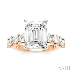 1 1/3 Ctw Emerald Shape Round Cut Diamond Semi-Mount Engagement Ring in 14K Rose and White Gold