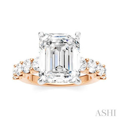 1 1/3 Ctw Emerald Shape Round Cut Diamond Semi-Mount Engagement Ring in 14K Rose and White Gold