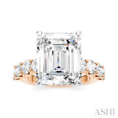 1 1/3 Ctw Emerald Shape Round Cut Diamond Semi-Mount Engagement Ring in 14K Rose and White Gold