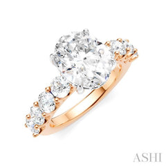 1 1/3 Ctw Oval Shape Round Cut Diamond Semi-Mount Engagement Ring in 14K Rose and White Gold