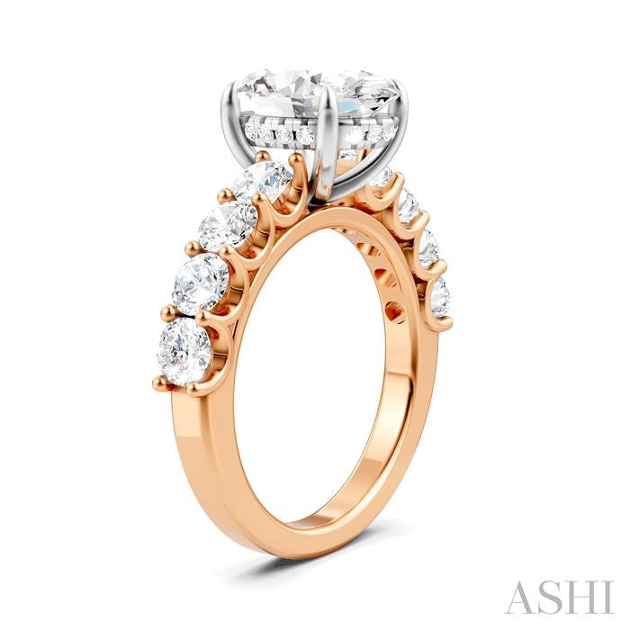 1 1/3 Ctw Oval Shape Round Cut Diamond Semi-Mount Engagement Ring in 14K Rose and White Gold