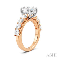 1 1/3 Ctw Oval Shape Round Cut Diamond Semi-Mount Engagement Ring in 14K Rose and White Gold