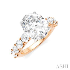 1 1/3 Ctw Oval Shape Round Cut Diamond Semi-Mount Engagement Ring in 14K Rose and White Gold