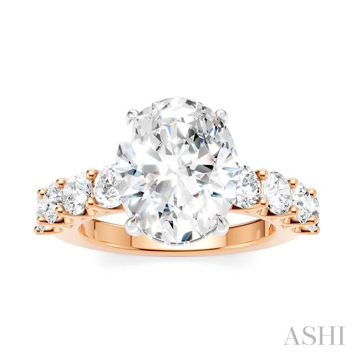 1 1/3 Ctw Oval Shape Round Cut Diamond Semi-Mount Engagement Ring in 14K Rose and White Gold