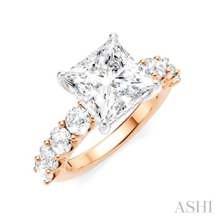 1 1/3 Ctw Princess Shape Round Cut Diamond Semi-Mount Engagement Ring in 14K Rose and White Gold