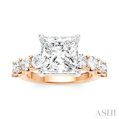 1 1/3 Ctw Princess Shape Round Cut Diamond Semi-Mount Engagement Ring in 14K Rose and White Gold