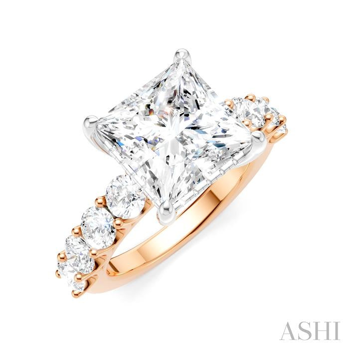 1 1/3 Ctw Princess Shape Round Cut Diamond Semi-Mount Engagement Ring in 14K Rose and White Gold