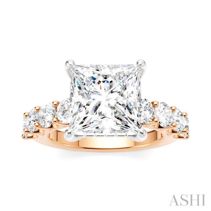 1 1/3 Ctw Princess Shape Round Cut Diamond Semi-Mount Engagement Ring in 14K Rose and White Gold