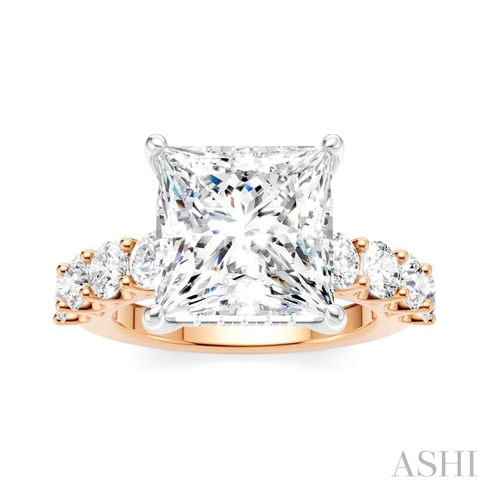 1 1/3 Ctw Princess Shape Round Cut Diamond Semi-Mount Engagement Ring in 14K Rose and White Gold