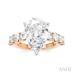 1 1/3 Ctw Pear Shape Round Cut Diamond Semi-Mount Engagement Ring in 14K Rose and White Gold