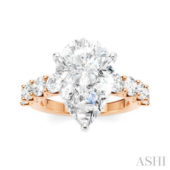1 1/3 Ctw Pear Shape Round Cut Diamond Semi-Mount Engagement Ring in 14K Rose and White Gold