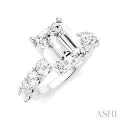 1 1/3 Ctw Emerald Shape Round Cut Diamond Semi-Mount Engagement Ring in 14K White Gold