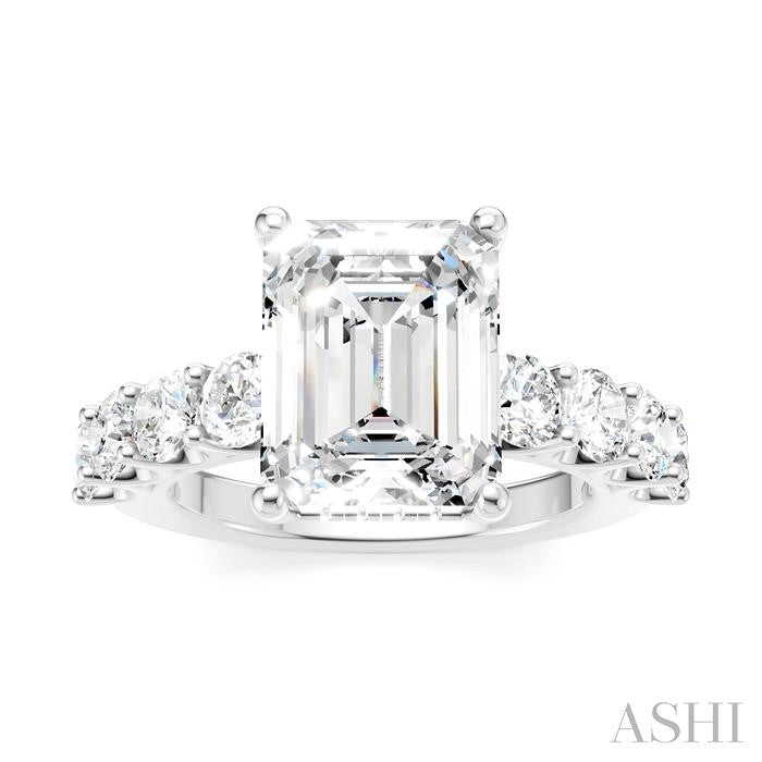 1 1/3 Ctw Emerald Shape Round Cut Diamond Semi-Mount Engagement Ring in 14K White Gold