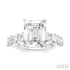 1 1/3 Ctw Emerald Shape Round Cut Diamond Semi-Mount Engagement Ring in 14K White Gold
