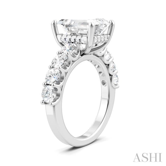 1 1/3 Ctw Emerald Shape Round Cut Diamond Semi-Mount Engagement Ring in 14K White Gold