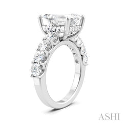 1 1/3 Ctw Emerald Shape Round Cut Diamond Semi-Mount Engagement Ring in 14K White Gold