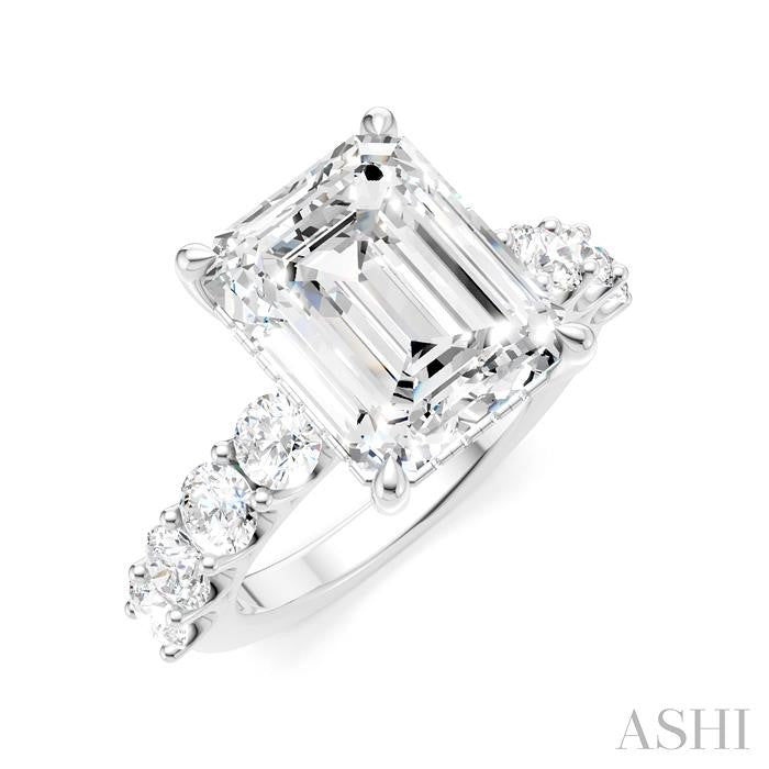 1 1/3 Ctw Emerald Shape Round Cut Diamond Semi-Mount Engagement Ring in 14K White Gold