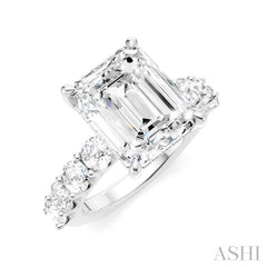1 1/3 Ctw Emerald Shape Round Cut Diamond Semi-Mount Engagement Ring in 14K White Gold