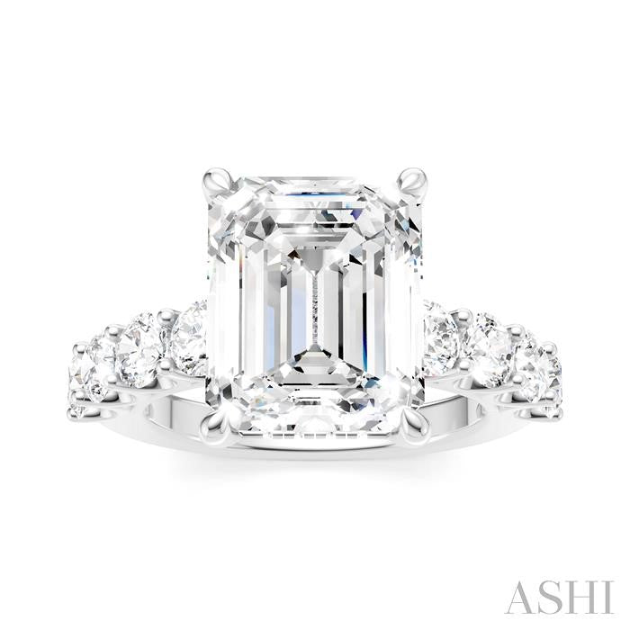 1 1/3 Ctw Emerald Shape Round Cut Diamond Semi-Mount Engagement Ring in 14K White Gold