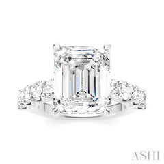 1 1/3 Ctw Emerald Shape Round Cut Diamond Semi-Mount Engagement Ring in 14K White Gold