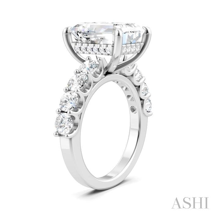 1 1/3 Ctw Emerald Shape Round Cut Diamond Semi-Mount Engagement Ring in 14K White Gold